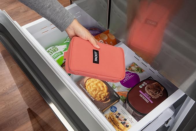 PackIt Freezable Upright Snack Box, Papaya, Built with ECOFREEZE Technology, Fully Freezable, Collapsible, Reusable, With Top Buckle Handle and Top Load Design, For Perishable Snacks On the Go