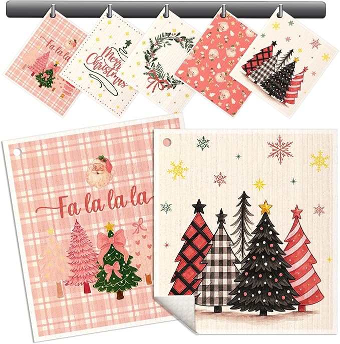 Christmas Swedish Dishcloths for Kitchen - 5 Pack Reusable Dish Cloths for Washing Dishes Absorbent Cute Winter Theme Kitchen Towels Cleaning Sponge, Pk Xmas Theme