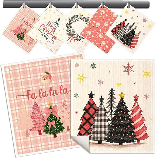Christmas Swedish Dishcloths for Kitchen - 5 Pack Reusable Dish Cloths for Washing Dishes Absorbent Cute Winter Theme Kitchen Towels Cleaning Sponge, Pk Xmas Theme