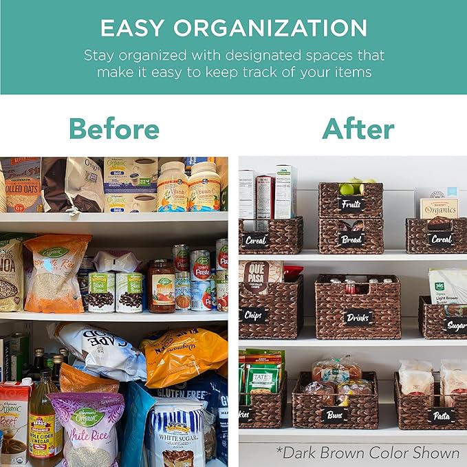 Best Choice Products Set of 4 13x12in Water Hyacinth Pantry Baskets, Woven Organizers w/Chalkboard Label, Chalk Marker - White