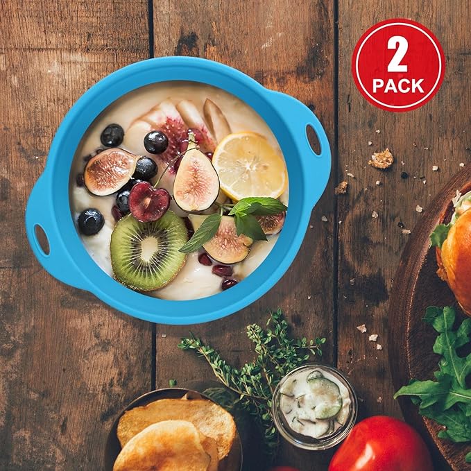 Collapsible Mixing Bowls 2 Pack, 64 oz Large Silicone Bowls for Kitchen, Camping & Travel - Space Saving Folding Design, Dishwasher Safe, BPA Free Food Storage & Salad Bowls（Blue）