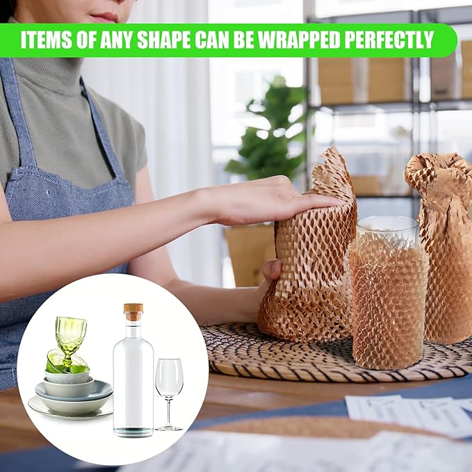 Packing Paper Sheets For Moving, MINHAO Honeycomb Packing Paper Sheets with 1.6X Stretchability for Shipping, Box Filler, Wrapping and Protecting Fragile Items Easy Use 2.36 Lbs (50 Sheets, 28"x15")
