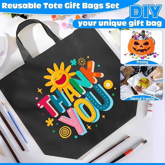 Windyun Reusable Grocery Bags Large Non Woven Shopping Bags with Handles Foldable Portable Tote Bulk, 16x6x12 Inch