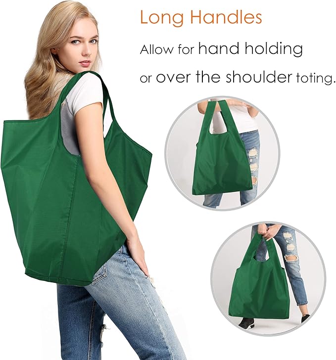 BeeGreen Christmas Green Reusable Shopping Bags Wholesale Reusable Grocery Bags Bulk with Elastic Band Foldable-Machine Washable with Zipper Storage Pouch 20 Pieces