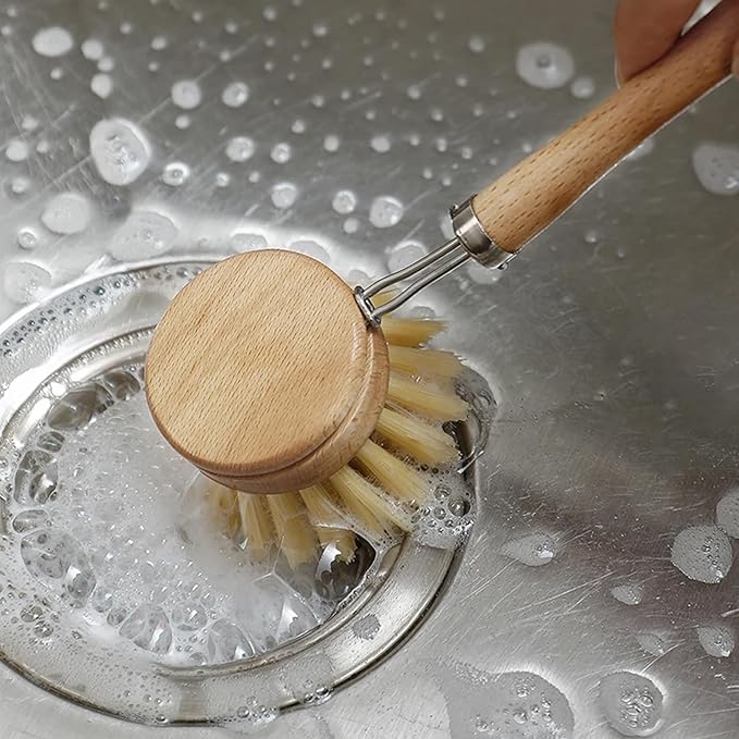 4Pcs Natural Dish Brush Bamboo Wood Handle Wooden Dish Scrubber Eco Friendly Bamboo Brush for Dishes (1.8x1.8 inch)