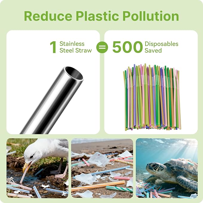 Metal Straw Reusable for Stanley 30 OZ Tumbler, 2 Pcs Long Stainless Steel Drinking Straws with Black Silicone Tip for STANLEY Quencher 30 oz Cups, 1 Straw Brush, BPA Free Dishwasher Safe(Black)