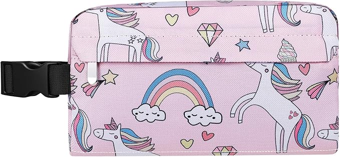 Small Insulated Snack Bag Lunch Box,Collapsible Reusable Small Lunch Bag with Snap Buckle Handle for Beach Travel Picnic,Pink Unicorn 5-Can(3L)