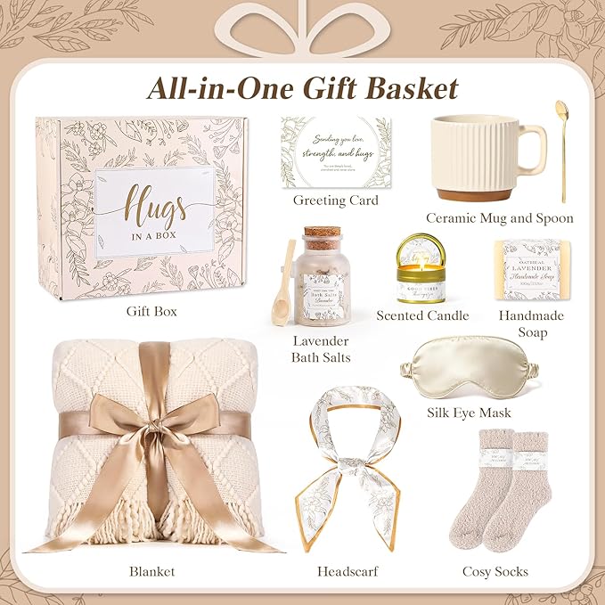 Gift Baskets for Women, Get Well Soon Gifts Basket for Women Self Care Spa Gifts After Surgery Sympathy Gift Basket for Woman Thinking of You Inspirational Christmas Birthday Present to Mom Friend