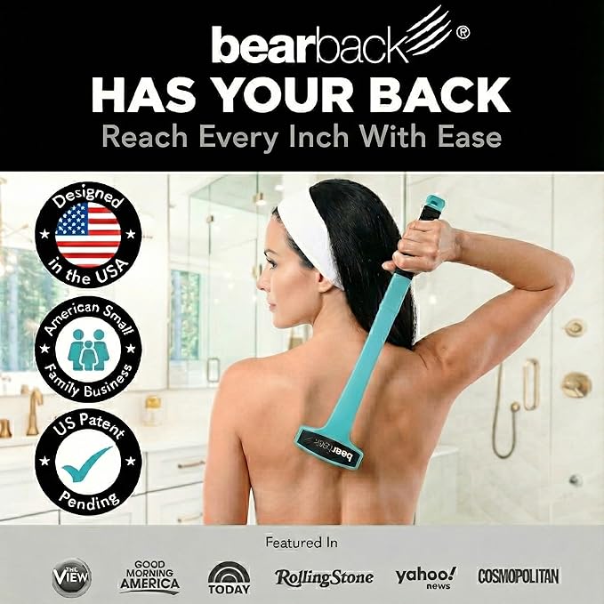 bearback Lotion Applicator for Back & Body – Long Reach Folding Handle with 2 Reusable Foam Rollers – Apply Lotion, Medication, Ointment, Sunscreen, Self Tanner – American Small Business (Teal)