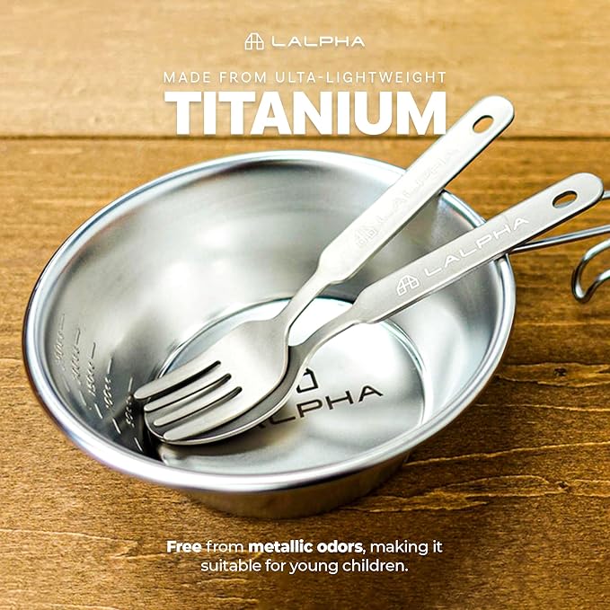 LALPHA Ultra-Lightweight Titanium Cutlery Set - Made in Tsubame-Sanjo, Includes Spoon and Fork with Storage Case for Backpacking