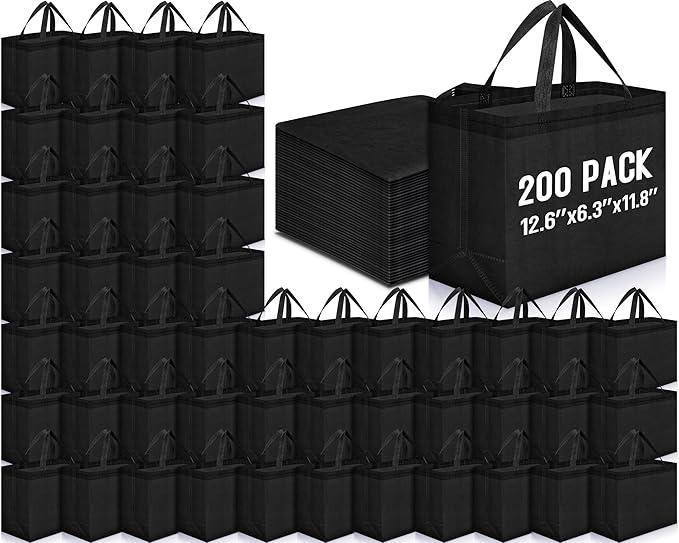 Windyun Reusable Grocery Bags Large Non Woven Shopping Bags with Handles Foldable Portable Tote Bulk, 12.6 x 11.8 x 6.3 Inch