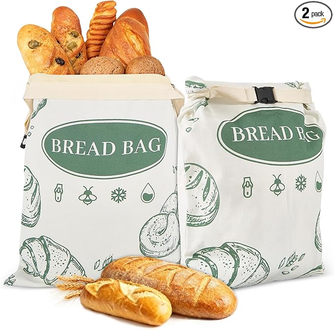 2 Pack Beeswax Bread Bags with Zipper Reusable Bread Storage Bags for Homemade Bread Sourdough Large Cotton Baguette Bag with Liner Freezer Storage Bag to Keep Fresh Kitchen Baking Supplies