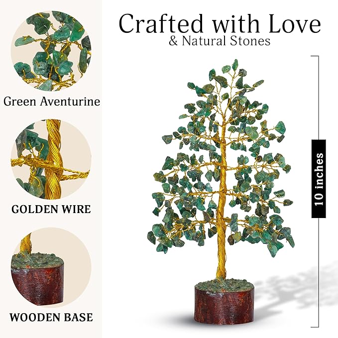 FASHIONZAADI Green Aventurine Crystal Tree, Crystals and Stones, Gem Tree, Healing Gemstones and Crystals Home Decor, Meditation Decor, Spiritual Gifts for Women, Good Luck Gift