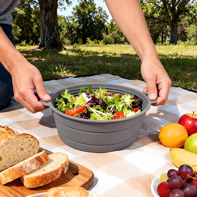 Collapsible Silicone Mixing Bowl, Food-Grade Foldable Travel Container, Large Collapsible Bowls for Camping Outdoor Hiking Storage Mixing, Grey (pot QY104)