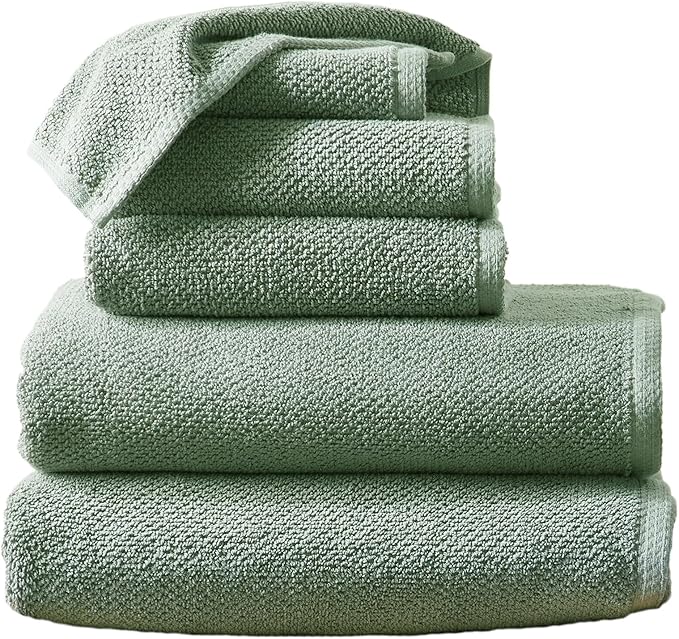 Green Bath Towel Set – 100% Cotton 6-Piece Set, Absorbent & Quick-Drying, Soft & Durable