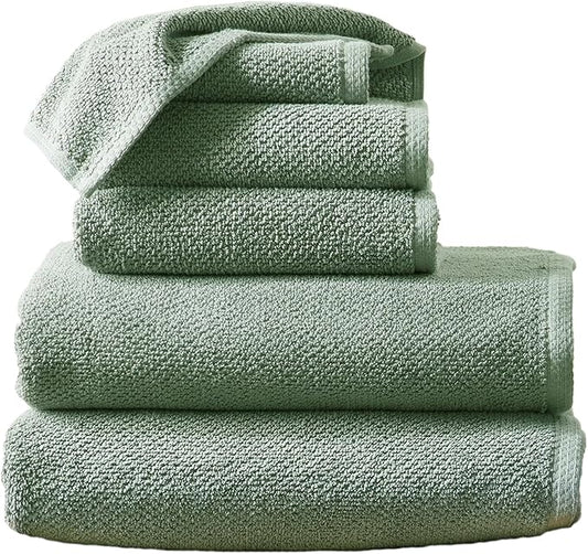 Green Bath Towel Set – 100% Cotton 6-Piece Set, Absorbent & Quick-Drying, Soft & Durable
