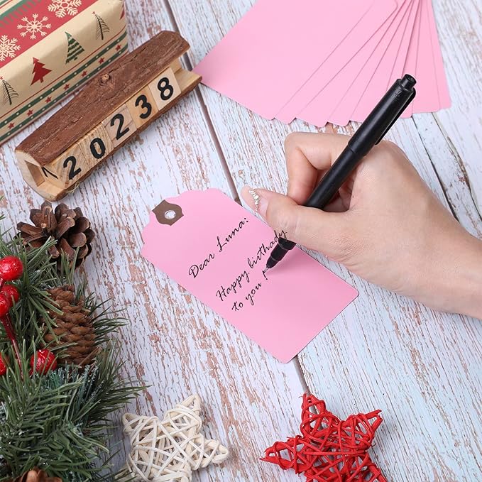 Outus 60 Pcs 4 3/4-in x 2 3/8-in Blank Large Paper Gift Tags with String and Reinforced Eyelet Wire Writable Price Tags Shipping Labels Inventory Labels(Macaron Color)