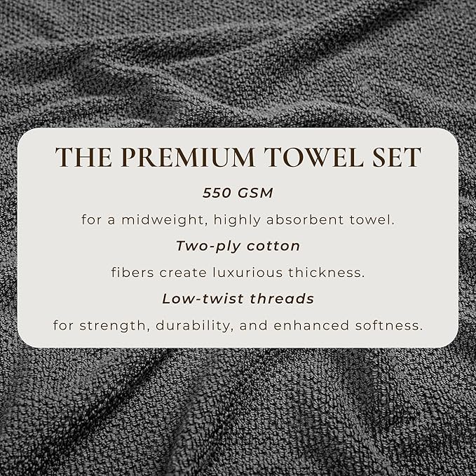 Great Bay Home Grey Washcloth- 100% Cotton 12-Pack 13x13 Wash Cloth - Absorbent, Quick-Drying, Durable Face Towels for Bathroom Decor - Low-Twist, Two-Ply Fibers (Dark Grey)