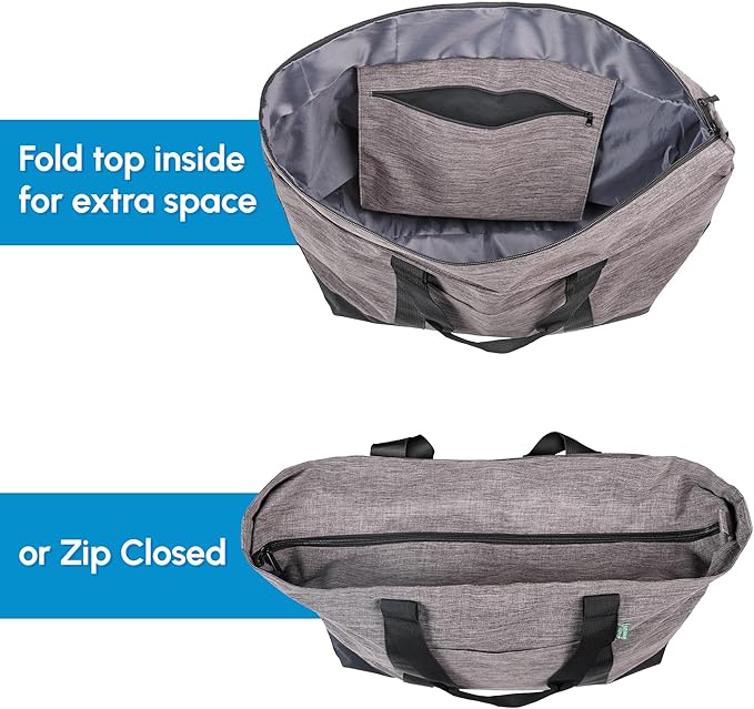 Creative Green Life Extra Large Tote Bag for Women or Men with Zipper – Everyday Tote-Bag for Work, School, gym, Shopping, Teachers, Nurses – Canvas Style Travel Bag, Weekender Overnight Bag (Gray)
