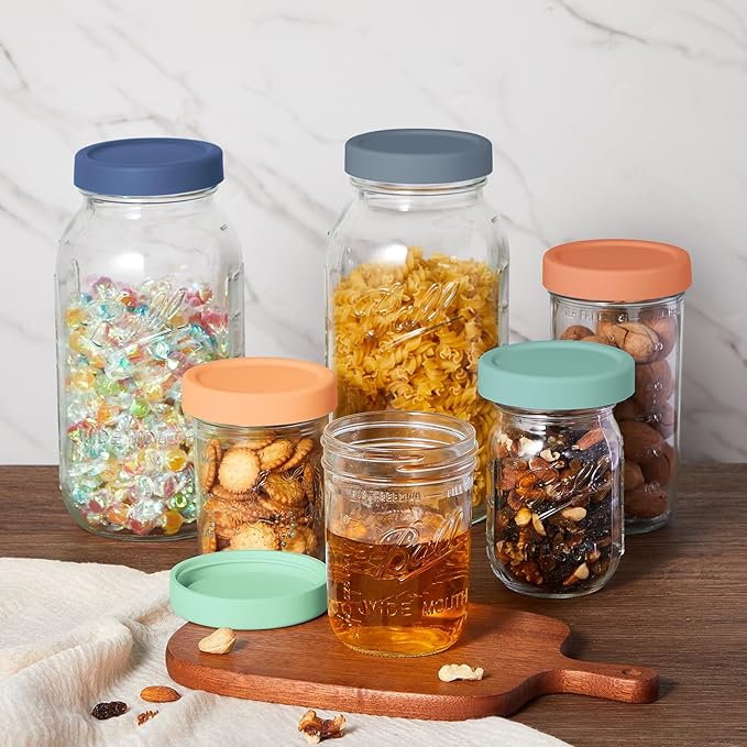 6 Pcs Silicone Wide Mouth Lids Mason Jar Lids Thickened Leak Proof Lid for 86 mm All Wide Mouth Mason Jars, Reusable Large Canning Jar Caps(Vintage Color)