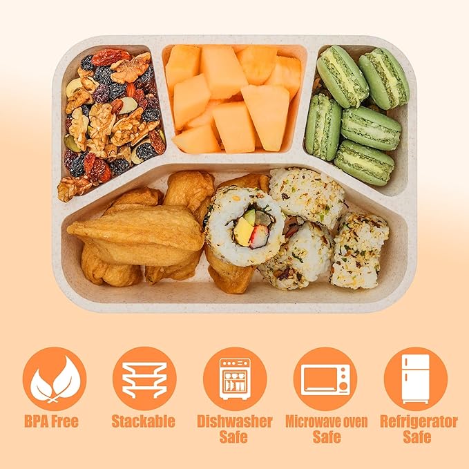 Lunchable Container - 4 Pack Bento Lunch Box, 4-Compartment Snackle Box Container for School Work Travel, Bento Box for Kids, Microwave Dishwasher Safe Bento Box Adult
