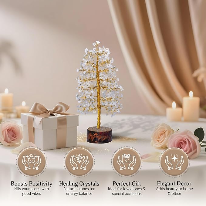 FASHIONZAADI Clear Quartz Gemstone Tree of Life - Handmade Crystal for Positive Energy, Chakra Money Tree Bonsai - Feng Shui Decor, Healing Crystals and Meditation Accessories, Spiritual Gift
