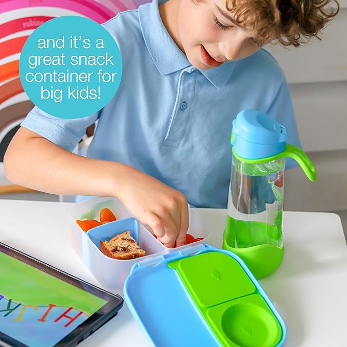 b.box Mini Lunch Box, Bento Box for Kids, Snack Container with 2 Leak Proof Compartments, Reusable Snack Containers with Lids, Kids Lunch Boxes Ages 3+, BPA Free, 4 1/4 Cup Capacity (Lilac Pop)