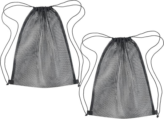 2 Pcs Mesh Drawstring Bag 16 x 20 Inch Heavy Duty Nylon Net Bags, Durable Mesh Backpack for Gym Hiking Swimming Soccer Ball Basketball Beach Toys Laundry Mushroom Foraging Etc (Black)
