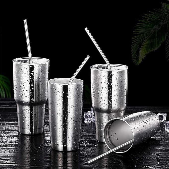 Set of 4 Reusable Metal Straws, 10.5'' Long Stainless Steel Straw with Cleaning Brushes and Case, Drinking for 30 oz and 20 oz Tumblers.