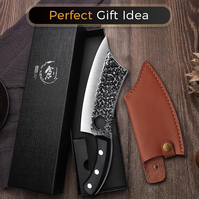 ROCOCO 6.3" Cleaver Butcher Knife Sharp Full Tang Knife with Sheath for Home Outdoor BBQ Camping Mother Father Gift Idea Men