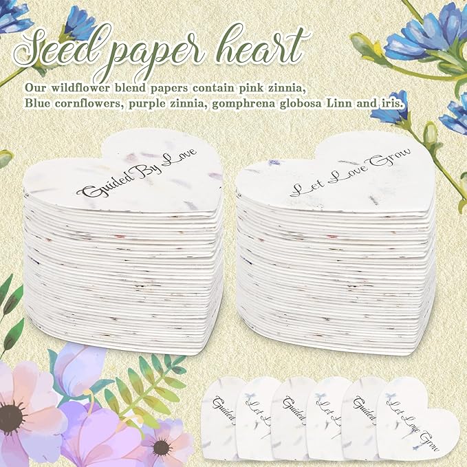 50 Pcs Funeral Memorial Seed Paper for Guests Plantable Wildflower Seeds Paper Recycled Sympathy Gifts for Loss of Father Mother Loved One Petals Tags for Guests, 2 Styles(Love)