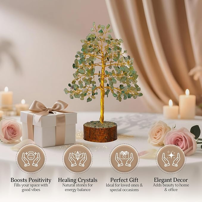 FASHIONZAADI Green Jade Crystal Tree of Life - Chakra Crystals Meditation Gifts - Feng Shui Office Decor - Spiritual Gifts for Home - Desk Decorations