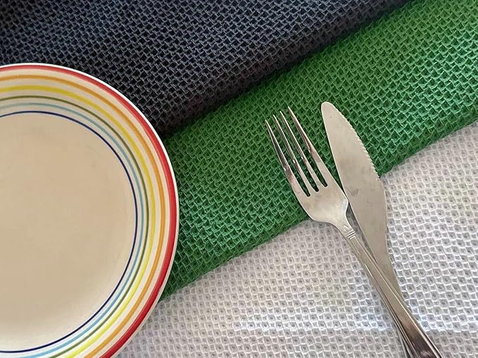 Mia'sDream Cotton Kitchen Towels and Dish Cloths Sets, Waffle Weave Dish Towels for Kitchen Drying Dishes, Soft and Absorbent Kitchen Hand Towels Washcloths, 13inch x 28inch 3 Pack (Green)