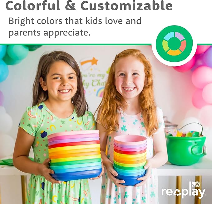 Re-Play 12 oz. Toddler Bowls Set of 4 - Kids Deep-Walled, Durable & Reusable Snack and Meal Bowls, Dishwasher & Microwave Safe, BPA-Free, Made in USA from Recycled Plastic, Blossom