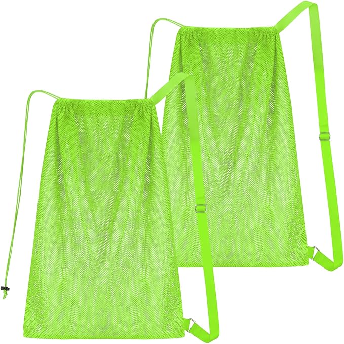 2 Packs Swim Bag Mesh Drawstring Backpack Oversized 18" x 26", Large Mesh Drawstring Backpack for Beach, Swimming, Gym, and Workout Gear (Green)
