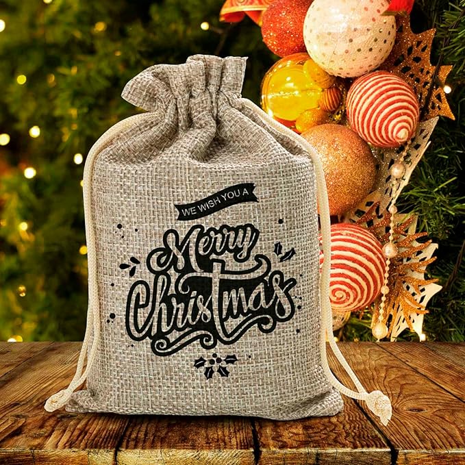 Homum 25PCS Burlap Gift Bags with Drawstring and Gift Tags & String, 5x7 Inch Party Favor Gift Burlap Bags Linen Jewelry Pouches for Party, Wedding, Jewelry Pouches, Christmas, Festival, Coffee, DIY Craft