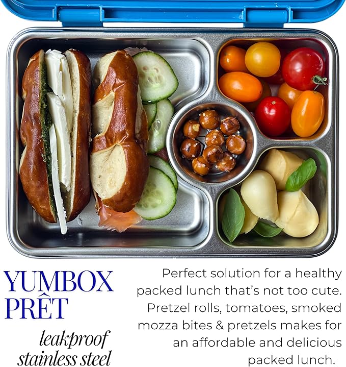 Yumbox Prêt Stainless Steel Bento Box – Leakproof, Reusable Lunch Container for Kids & Adults – Sandwich & Snack Friendly, BPA-Free, Durable Food Box (Normandy Blue)