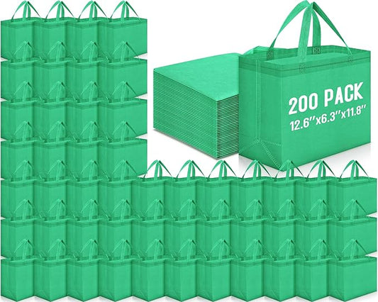 Windyun Reusable Grocery Bags Large Non Woven Shopping Bags with Handles Foldable Portable Tote Bulk, 12.6 x 11.8 x 6.3 Inch