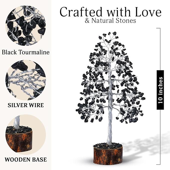 FashionZAADI Black Tourmaline Crystal Bonsai Tree for Positive Energy - Reiki Protection Crystals - Tree of Life Decor - Desk Accessories Aesthetic