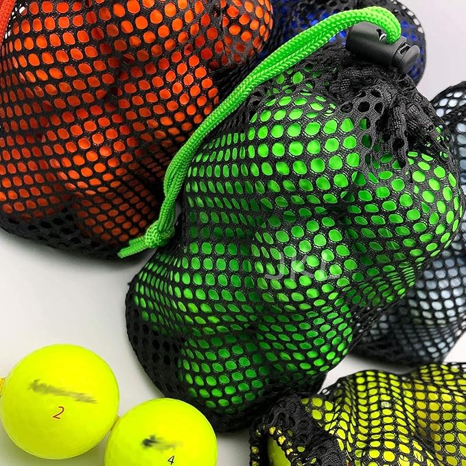 JKL 5 Pack Small Golf Ball Bags, Golf Mesh pouch,Sports Net, Round Storag,little nylon mesh bag,Colorful Drawstring mesh Bags for accessories（Red Yellow Blue Green Black）
