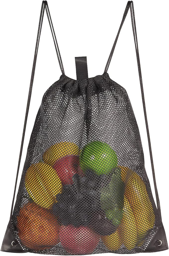 HAOGUAGUA 2-PACK Mesh Drawstring Bag, Mesh String Bag for Gym Laundry Seashell and Beach finds, Mushroom Hunting Bag