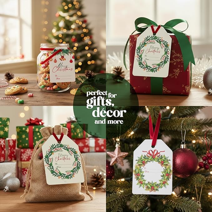 Christmas Plantable Gift Tags with Wildflower Seeds – Writable, Plantable Merry Christmas Tags, 4 Festive & Ornament Designs, Perfect for Holiday Gifts, Family & Friends (24 Tags (6 per Design)