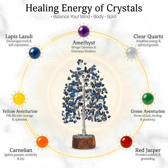 FASHIONZAADI Lapis Lazuli Tree - Crystal Chakra Tree of Life - Gemstone Feng Shui Decor - Chakra Home Decor - Crystal Gifts for Women, Spiritual Gift
