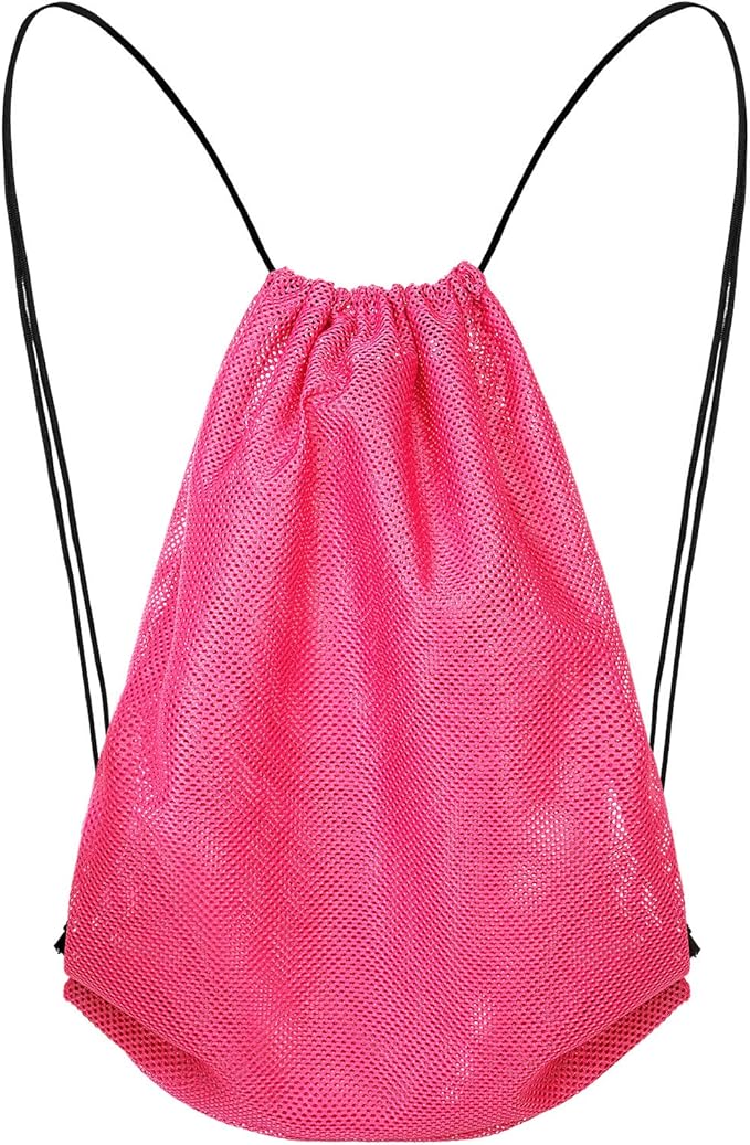 Frienda Mesh Drawstring Backpack Bag Multifunction Mesh Bag for Beach Swimming Gym Clothes Travel Workout (Fluorescent Pink)