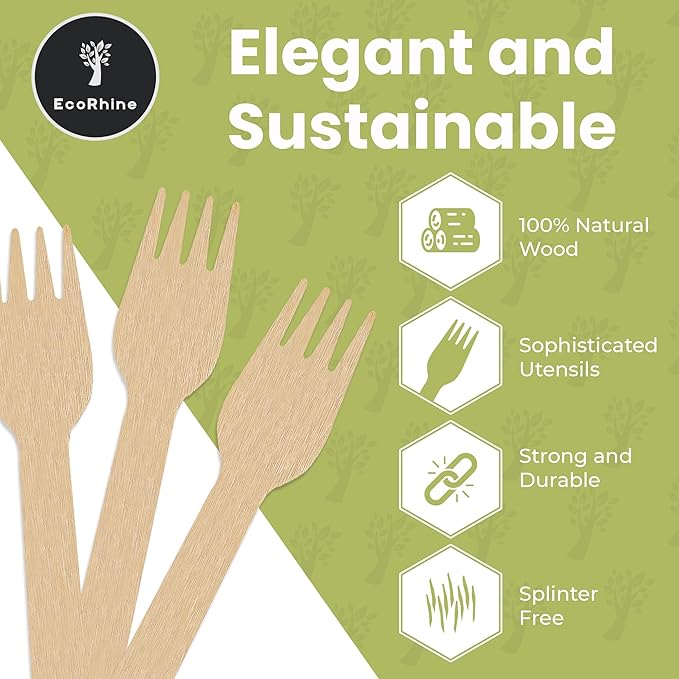 Disposable Wooden Cutlery Set - 300 PCS Wooden Compostable Forks Utensil Set - Disposable Cutlery Set for Outdoor, Party, Camping & More