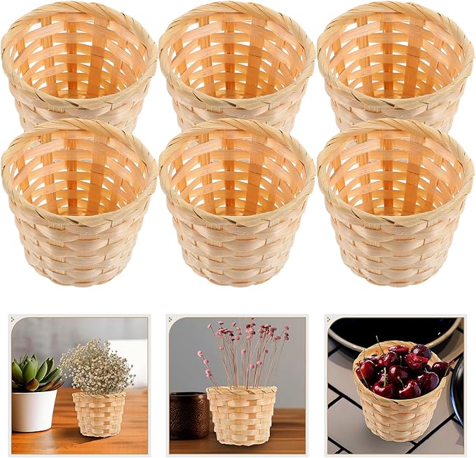 BESPORTBLE 12Pcs Small Wooden Woven Storage Baskets for Desktop Sundries Household Organization Natural Handcrafted Basket