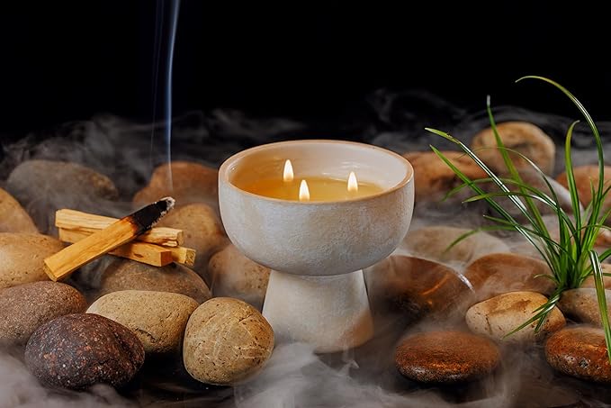 BLUEME Spiritual - Palo Santo & Vetiver, Luxury Candle w/Essential Oils, 3 Wick, Hand-Poured Soy, Cotton Wick, Ceramic