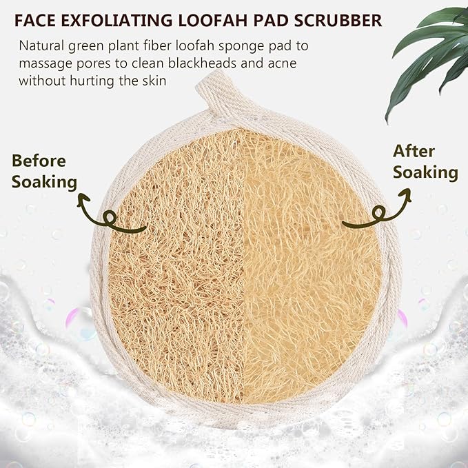 3 Pack Natural Loofah Face Scrubber, Women Facial Pad, Loofa Face Exfoliator Scrubber, Exfoliating Loofah Sponges for Shower Face
