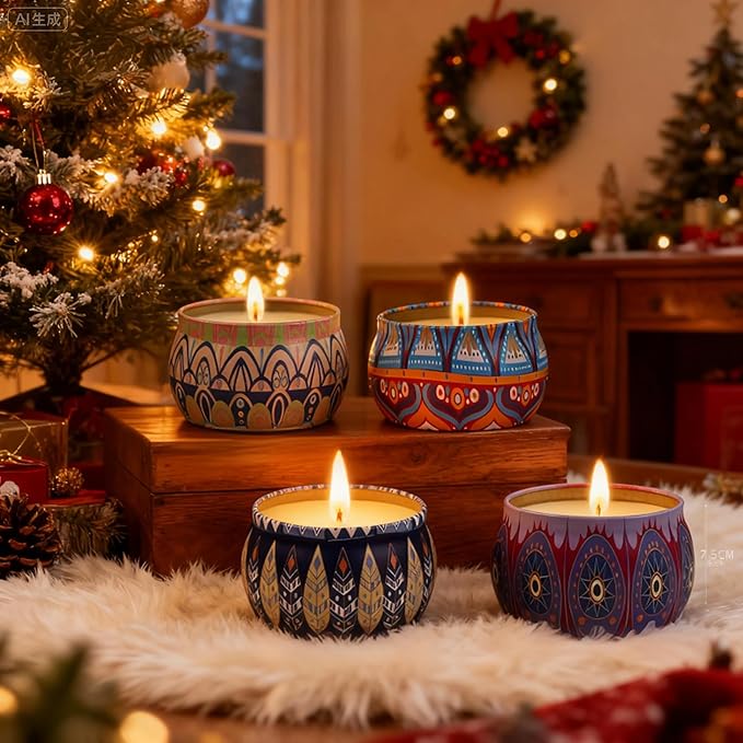 Scented Candles Gifts for Women, 4 Large 4.4 Oz Aromatherapy Candles for Home Scented, 120 Hour Long Burn Soy Wax Candles Set, Jar Candle Great for Christmas, Holiday, Celebrations, Gift, Yoga
