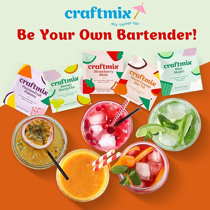 Craftmix Strawberry Mule Cocktail & Mocktail Drink Mixer, Skinny Mixes - Water Flavoring Packets - Made With Real Fruit - Vegan, Low-Carb, Low-Sugar, Non-GMO, Dairy Free, Gluten Free, 24 Pack